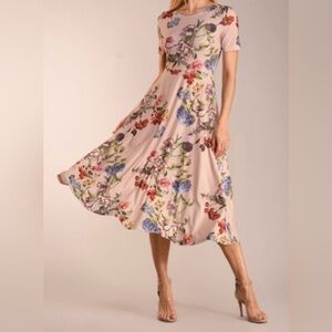 LBiSSE Floral Midi Fit-and-Flare Dress in Blush Pink